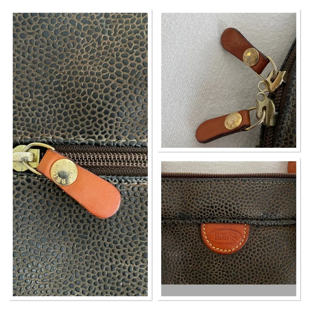 Brics Olive Distressed Flocked Pebble Leather Briefcase Laptop Tote Bag‎ Luxury